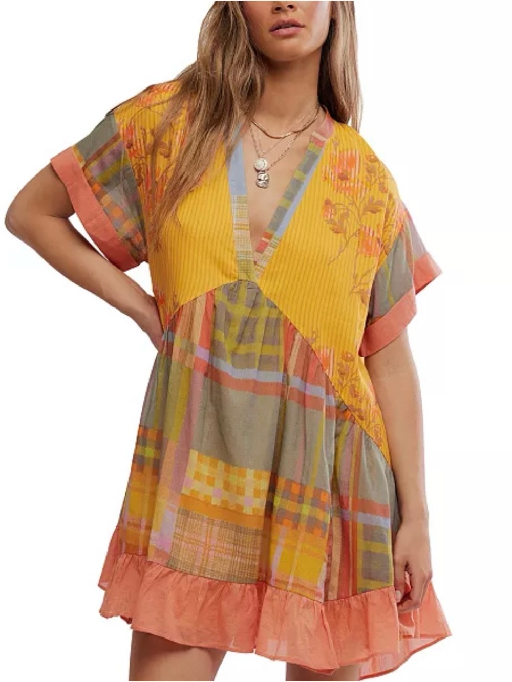 Free People Women's Agnes Printed V-Neck Cotton Oversized Dress in size S - Picture 5 of 5